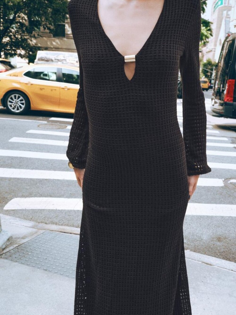 ZARA Crochet Midi Dress Brown Gold Hardware Long Sleeve XL NWT Summer Vacation - Picture 5 of 13